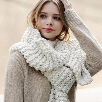 Handmade Chunky Knitted Scarf - White