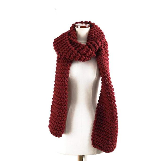 Handmade Chunky Knitted Scarf - Wine Red