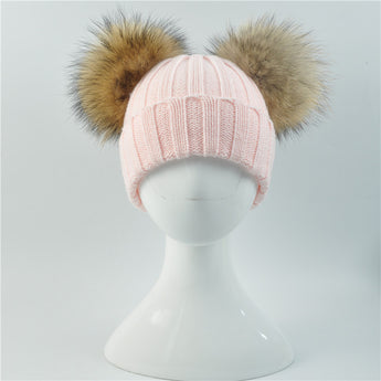 Pink Double Natural Pomkin Fur Pom Hat