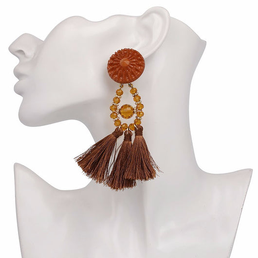 Boho Silky Tassel Drop Earrings - 9cm Long Fringe Dangle Earrings In Multiple Colors (UK Stock)