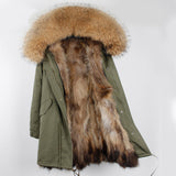 Army Green Natural Fur Coat Parka