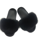 Fur Slides Slippers - Black