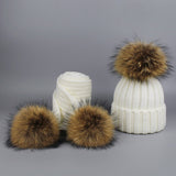 Kids White Pomkin Hat & Scarf Set