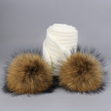 Kids White Pomkin Hat & Scarf Set