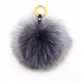 silver fox pom fur keychain keyring