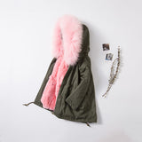 Kids Green Parka - Pink Fur