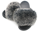 Fur Slides Slippers - Frosted Silver
