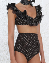 RIO Polka Dot Black Two Piece High Waist Bikini