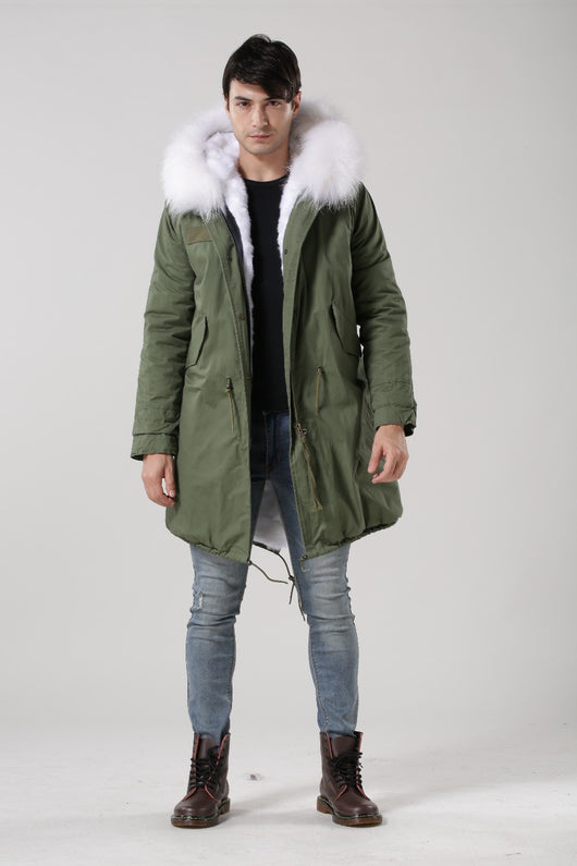 Men's White Fur Lined Green Convertible Parka – Pomkin