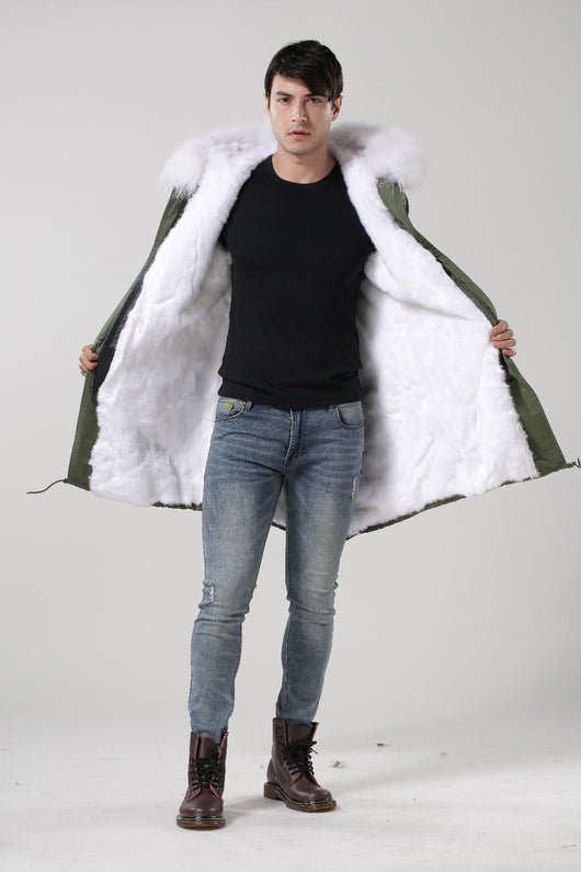 Men's White Fur Lined Green Convertible Parka – Pomkin
