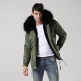 Men's Black Fur Convertible Green Parka - Short