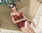 GISELE Burnt Orange Lace Detail One Piece