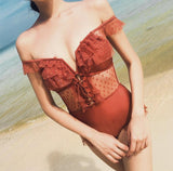 GISELE Burnt Orange Lace Detail One Piece