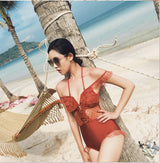 GISELE Burnt Orange Lace Detail One Piece