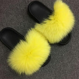 Fur Slides Slippers - Lemon Yellow