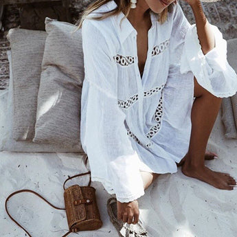 Beach Cover Up White Shirt Tunic Dress