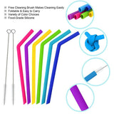 Set of 6 Silicone Reusable Straws + 2 Cleaner Brushes