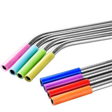 Set of 8 Stainless Steel Straws + Silicone Tips + 2 Cleaner Brushes