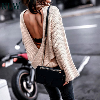 KRISSY Turtleneck Backless Sweater