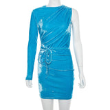 Kylie Blue Velvet One Sleeve Dress
