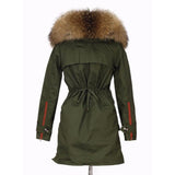 Removable Fur Hood Parka Green + Red Zips