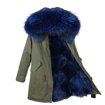 Blue Fur Raccoon Winter Coat Parka
