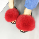 Fur Slides Slippers - Red