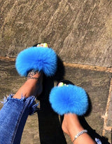 Fur Slides Slippers - Royal Blue