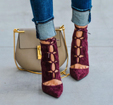 tie up point toe purple heels shoes 
